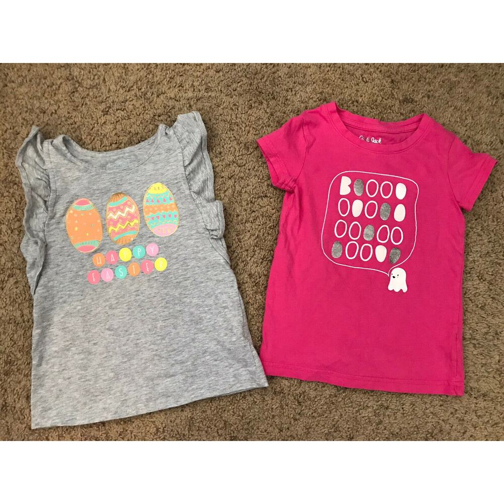 Lot of 2 Holiday Easter Egg Halloween Sparkle Short Sleeve Girls Top Size XS 4/5